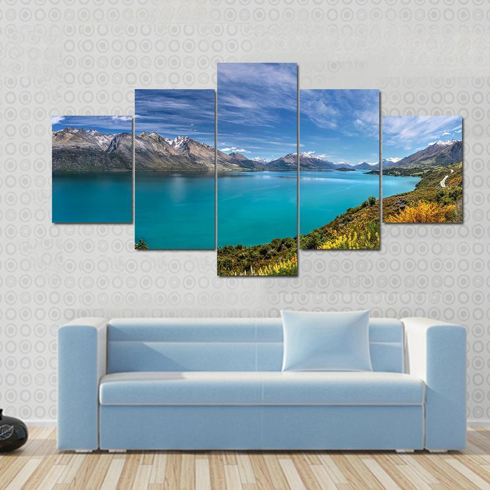 Lake Wakatipu New Zealand Canvas Wall Art-5 Star-Gallery Wrap-62" x 32"-Tiaracle