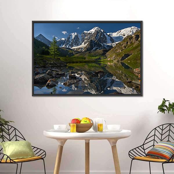Lake With Altai Mountains Canvas Wall Art-3 Horizontal-Gallery Wrap-25" x 16"-Tiaracle