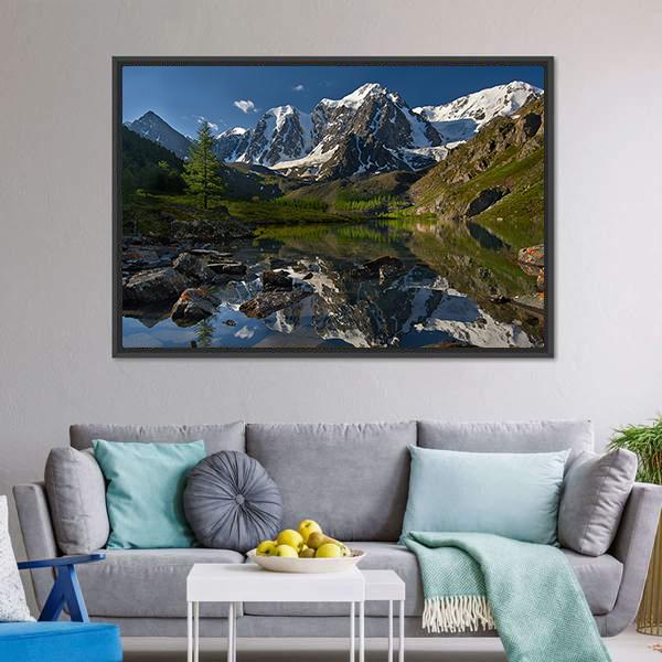 Lake With Altai Mountains Canvas Wall Art-3 Horizontal-Gallery Wrap-25" x 16"-Tiaracle