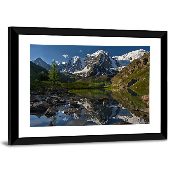 Lake With Altai Mountains Canvas Wall Art-3 Horizontal-Gallery Wrap-25" x 16"-Tiaracle