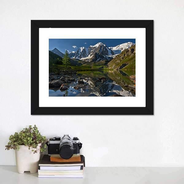 Lake With Altai Mountains Canvas Wall Art-1 Piece-Framed Print-20" x 16"-Tiaracle