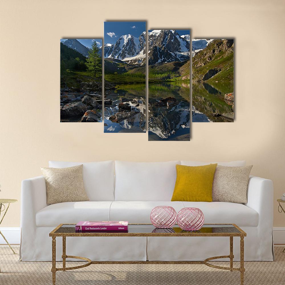 Lake With Altai Mountains Canvas Wall Art-4 Pop-Gallery Wrap-50" x 32"-Tiaracle
