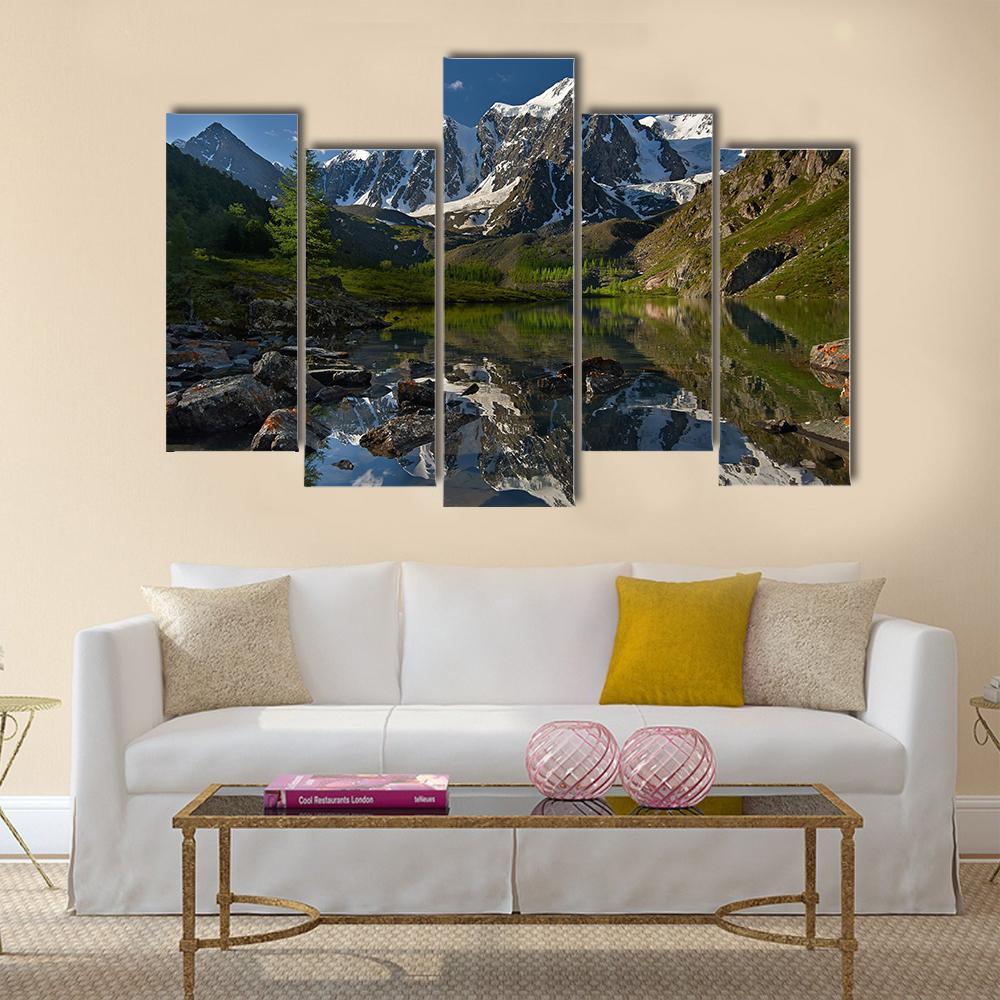 Lake With Altai Mountains Canvas Wall Art-5 Pop-Gallery Wrap-47" x 32"-Tiaracle