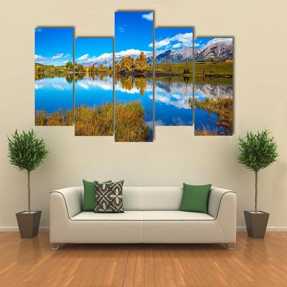 Lake In Canmore Canvas Wall Art-5 Pop-Gallery Wrap-47" x 32"-Tiaracle