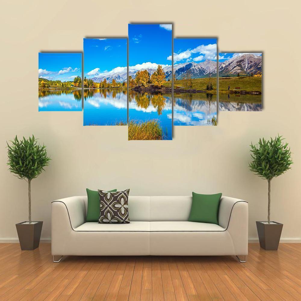 Lake In Canmore Canvas Wall Art-5 Star-Gallery Wrap-62" x 32"-Tiaracle