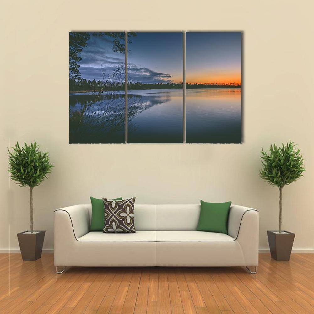 Lake With Clear Sky Canvas Wall Art-3 Horizontal-Gallery Wrap-37" x 24"-Tiaracle