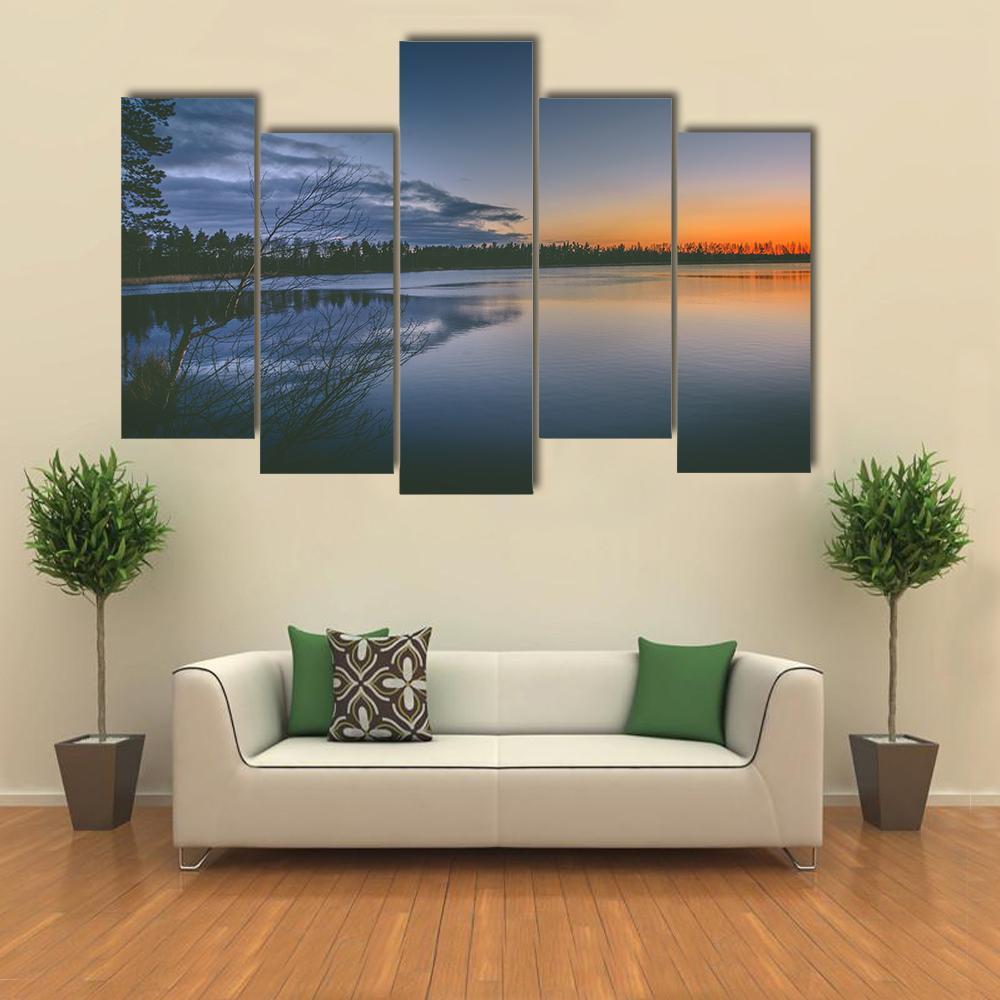 Lake With Clear Sky Canvas Wall Art-5 Pop-Gallery Wrap-47" x 32"-Tiaracle