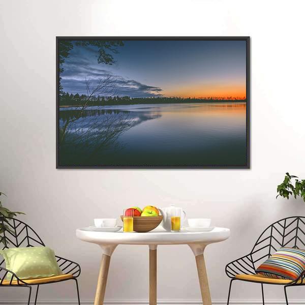 Lake With Clear Sky Canvas Wall Art-1 Piece-Floating Frame-24" x 16"-Tiaracle