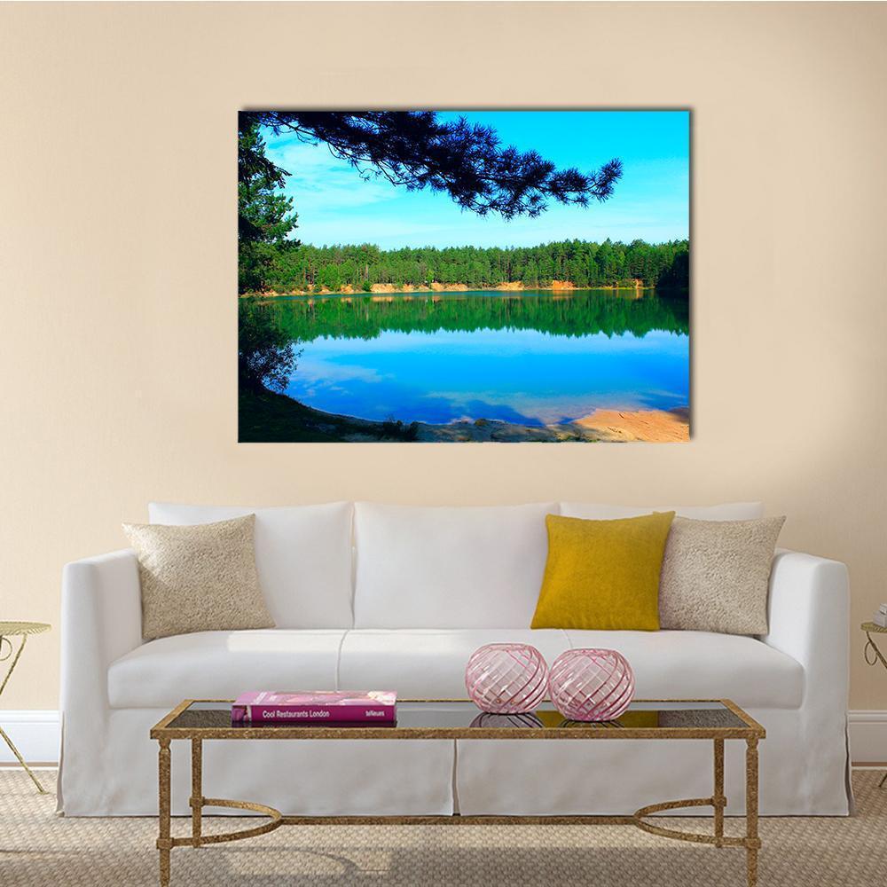 Emerald Water Lake In Forest Canvas Wall Art-4 Pop-Gallery Wrap-50" x 32"-Tiaracle
