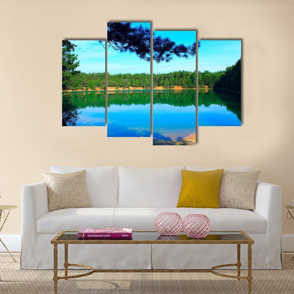 Emerald Water Lake In Forest Canvas Wall Art-4 Pop-Gallery Wrap-50" x 32"-Tiaracle