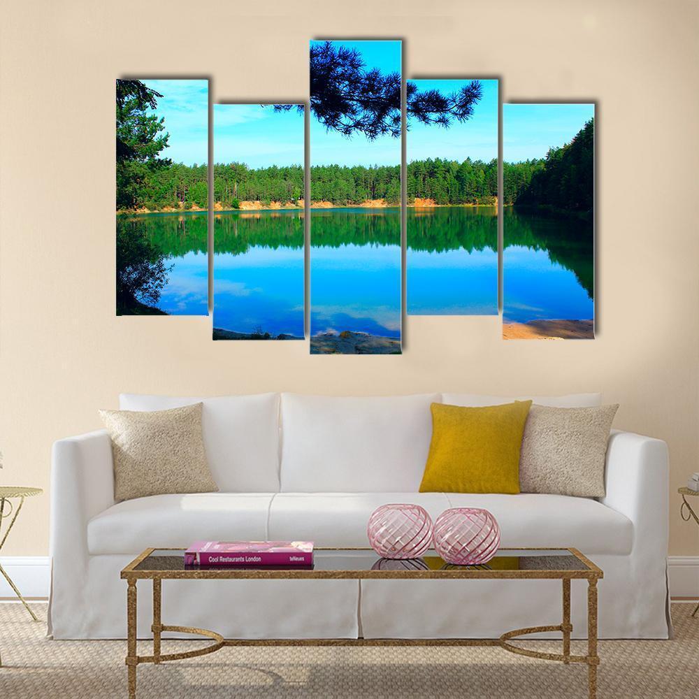 Emerald Water Lake In Forest Canvas Wall Art-5 Pop-Gallery Wrap-47" x 32"-Tiaracle