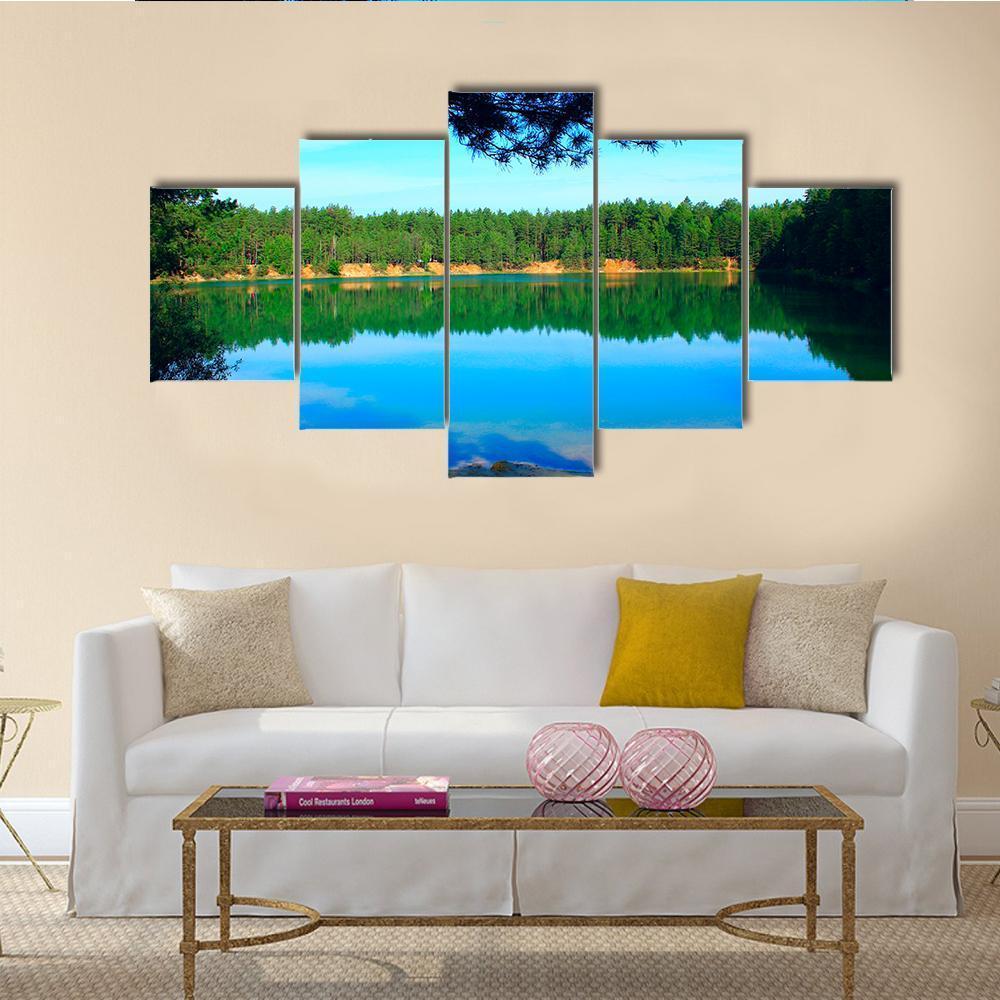 Emerald Water Lake In Forest Canvas Wall Art-5 Star-Gallery Wrap-62" x 32"-Tiaracle