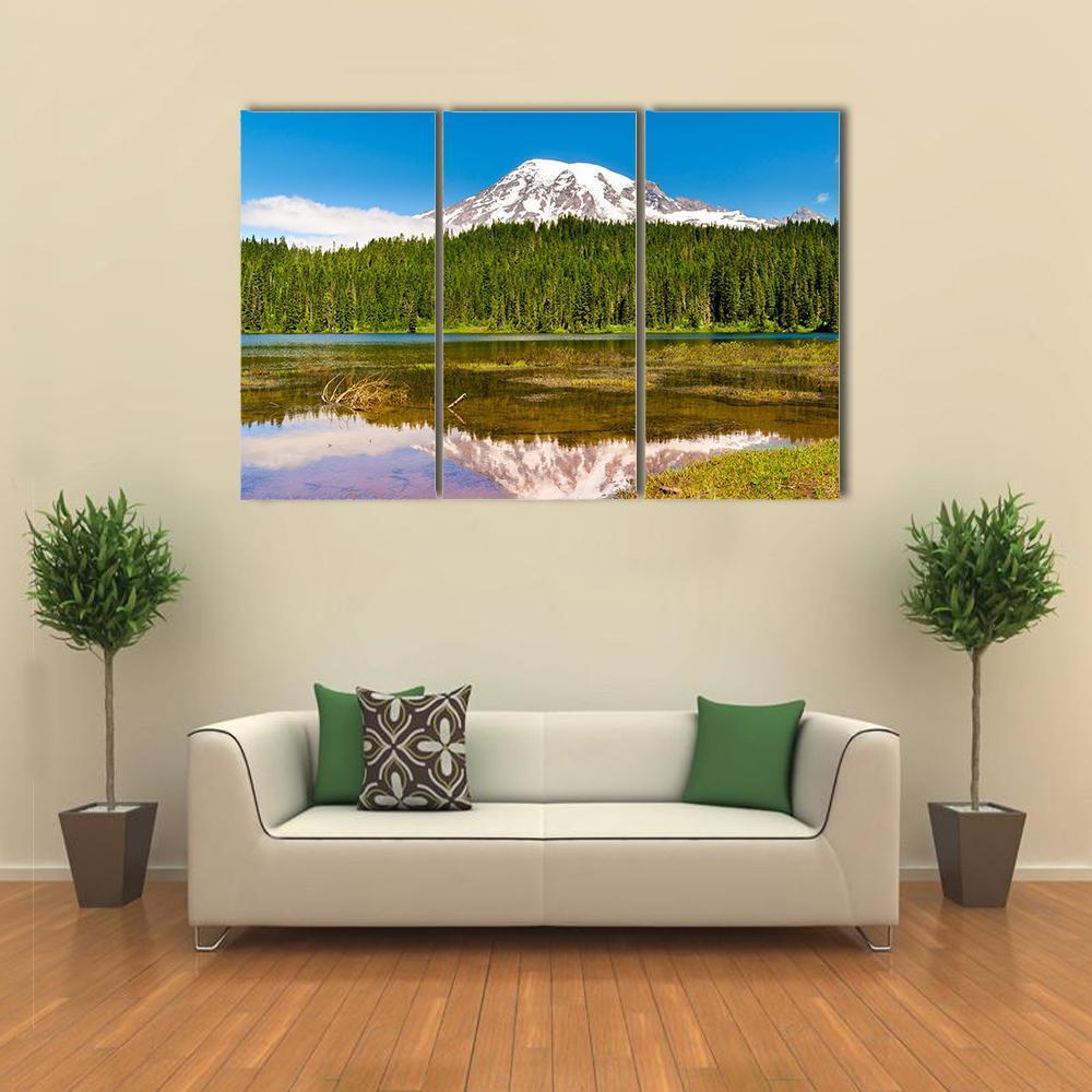 Lake With Forest & Mountain Canvas Wall Art-3 Horizontal-Gallery Wrap-37" x 24"-Tiaracle