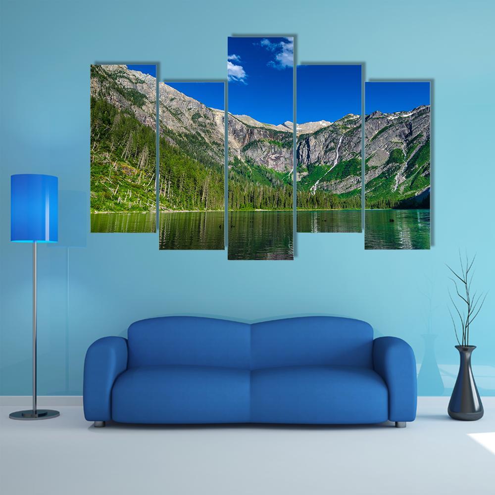 Lake With Forest & Mountains Canvas Wall Art-5 Pop-Gallery Wrap-47" x 32"-Tiaracle