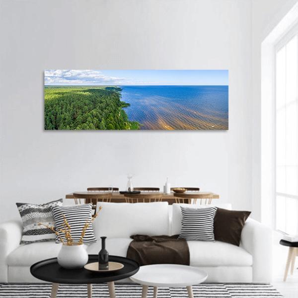 Lake With Forest Estonia Panoramic Canvas Wall Art-3 Piece-25" x 08"-Tiaracle