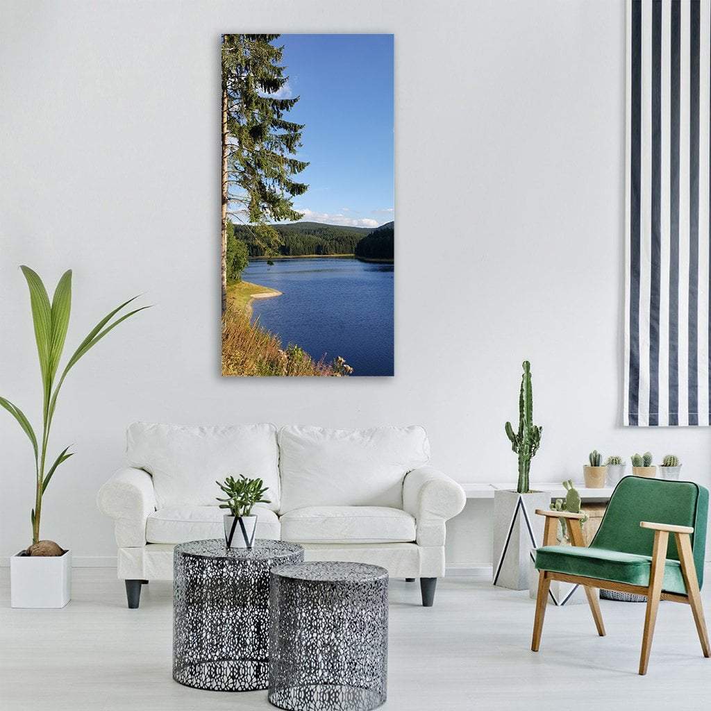 Lake With Forest Trees Vertical Canvas Wall Art-1 Vertical-Gallery Wrap-12" x 24"-Tiaracle