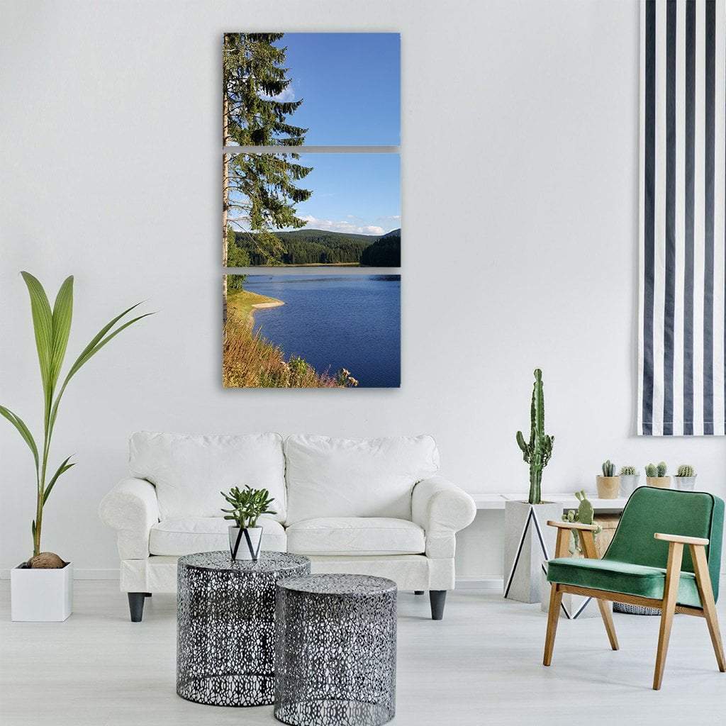 Lake With Forest Trees Vertical Canvas Wall Art-3 Vertical-Gallery Wrap-12" x 25"-Tiaracle