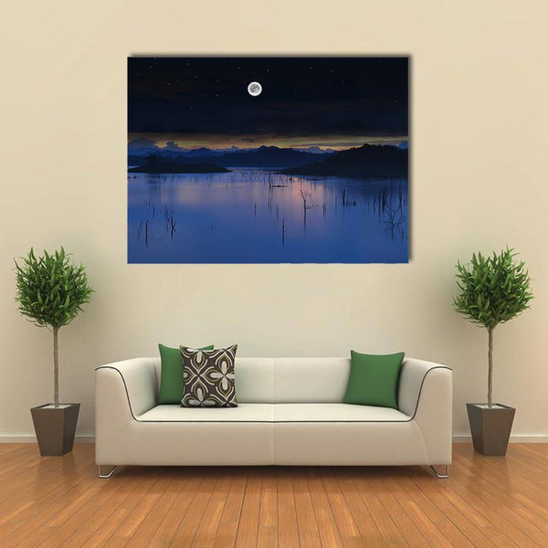 Full Moon Over Lake Canvas Wall Art - Tiaracle