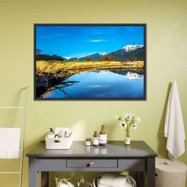 Lake With Golden Ears Mountain Canvas Wall Art-1 Piece-Floating Frame-24" x 16"-Tiaracle