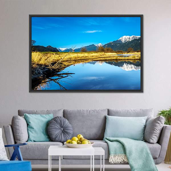 Lake With Golden Ears Mountain Canvas Wall Art-3 Horizontal-Gallery Wrap-25" x 16"-Tiaracle