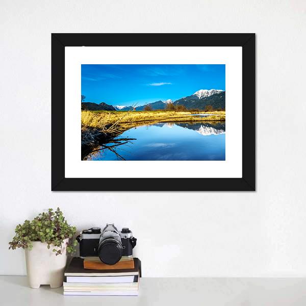 Lake With Golden Ears Mountain Canvas Wall Art-1 Piece-Framed Print-20" x 16"-Tiaracle