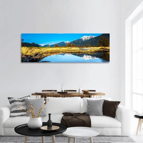 Lake With Golden Ears Mountain Panoramic Canvas Wall Art-1 Piece-36" x 12"-Tiaracle