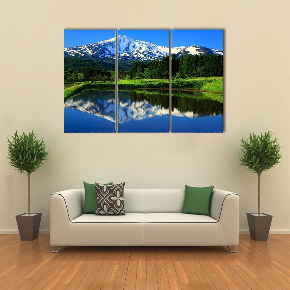 Lake With Mt Chokai Canvas Wall Art-3 Horizontal-Gallery Wrap-37" x 24"-Tiaracle
