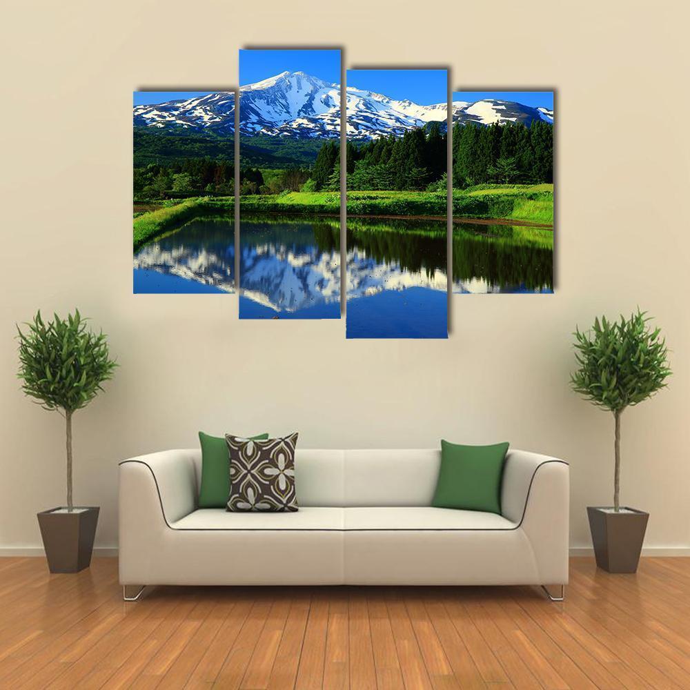 Lake With Mt Chokai Canvas Wall Art-4 Pop-Gallery Wrap-50" x 32"-Tiaracle
