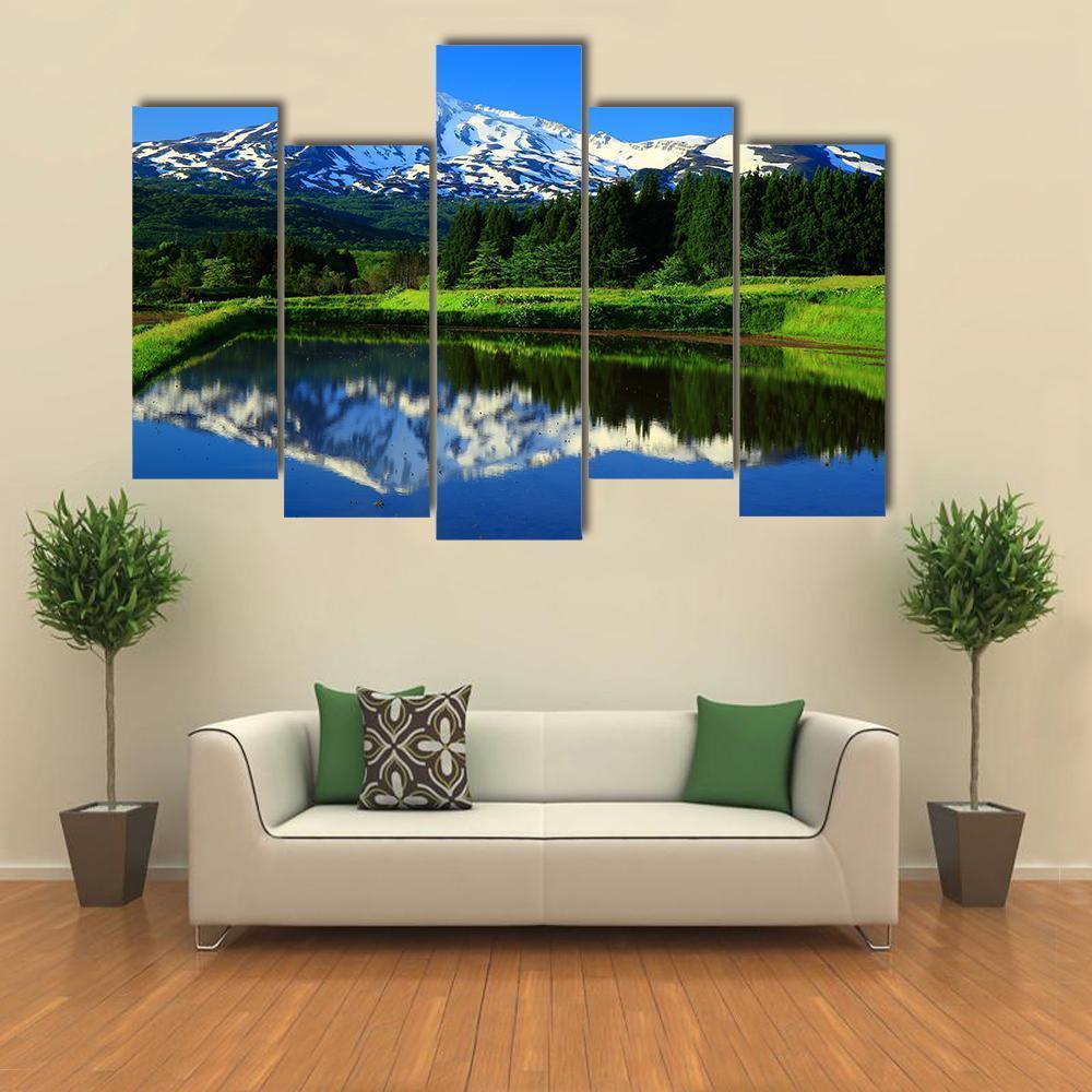 Lake With Mt Chokai Canvas Wall Art-5 Pop-Gallery Wrap-47" x 32"-Tiaracle