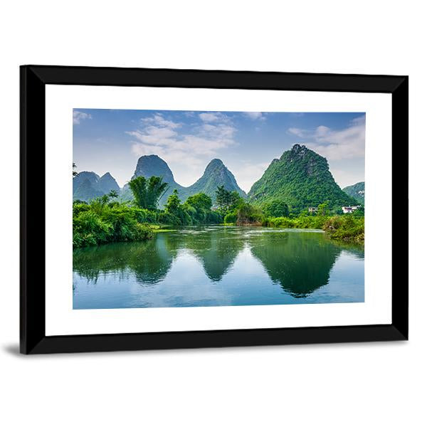 Lake With Karst Mountain Canvas Wall Art-3 Horizontal-Gallery Wrap-25" x 16"-Tiaracle