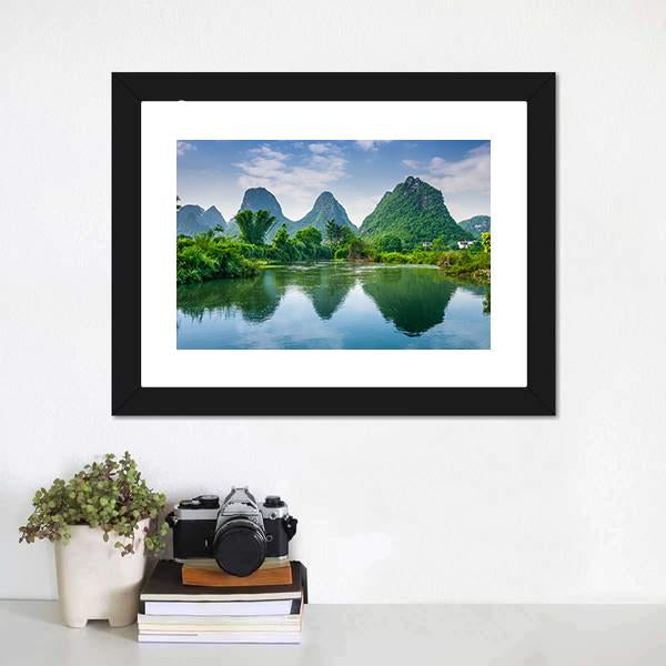 Lake With Karst Mountain Canvas Wall Art-1 Piece-Framed Print-20" x 16"-Tiaracle