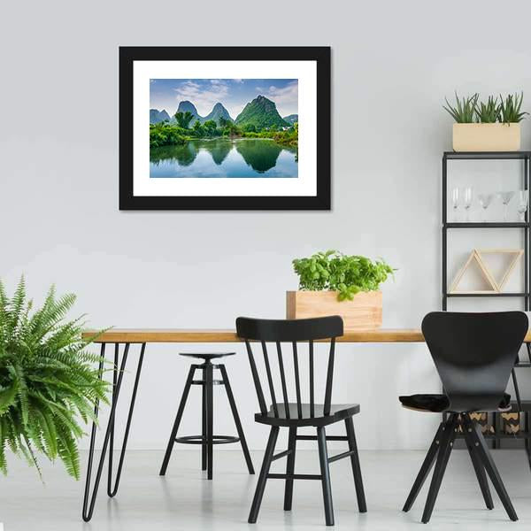 Lake With Karst Mountain Canvas Wall Art-3 Horizontal-Gallery Wrap-25" x 16"-Tiaracle