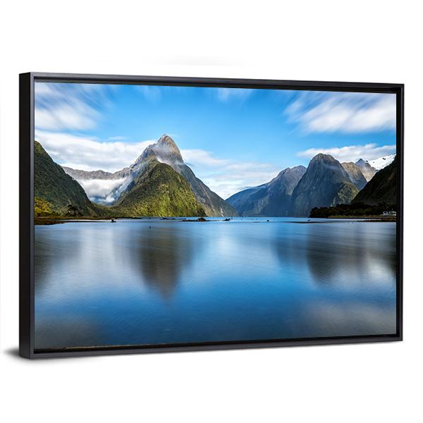 Lake With Mitre Peak Canvas Wall Art-3 Horizontal-Gallery Wrap-25" x 16"-Tiaracle