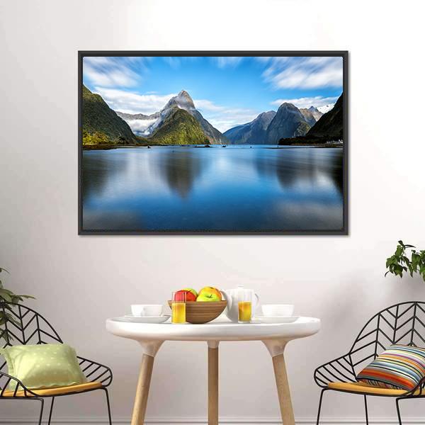 Lake With Mitre Peak Canvas Wall Art-3 Horizontal-Gallery Wrap-25" x 16"-Tiaracle
