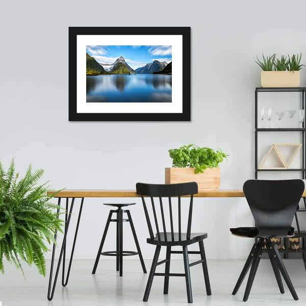 Lake With Mitre Peak Canvas Wall Art-3 Horizontal-Gallery Wrap-25" x 16"-Tiaracle