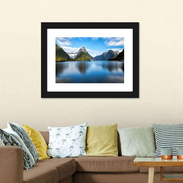 Lake With Mitre Peak Canvas Wall Art-3 Horizontal-Gallery Wrap-25" x 16"-Tiaracle