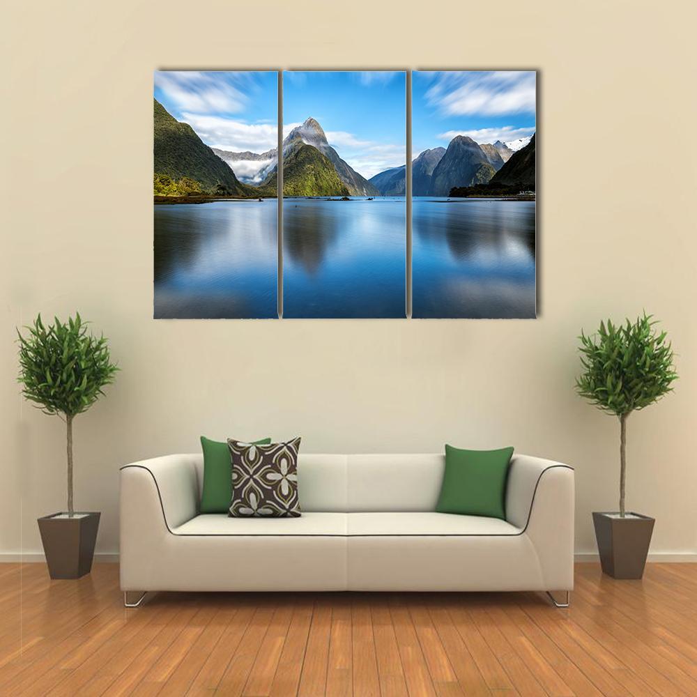 Lake With Mitre Peak Canvas Wall Art-3 Horizontal-Gallery Wrap-37" x 24"-Tiaracle