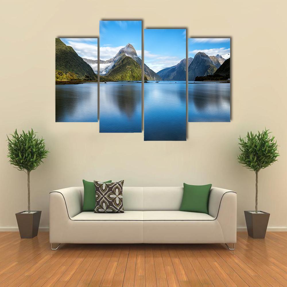 Lake With Mitre Peak Canvas Wall Art-4 Pop-Gallery Wrap-50" x 32"-Tiaracle