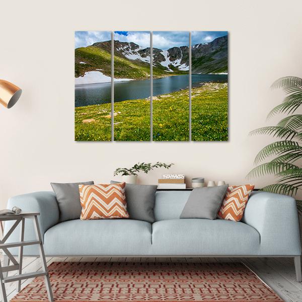 Lake With Mount Evans Canvas Wall Art-4 Horizontal-Gallery Wrap-34" x 24"-Tiaracle