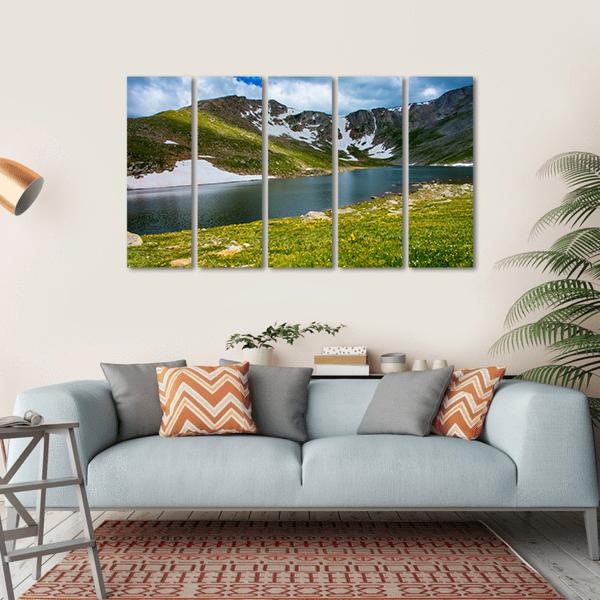 Lake With Mount Evans Canvas Wall Art-5 Horizontal-Gallery Wrap-22" x 12"-Tiaracle