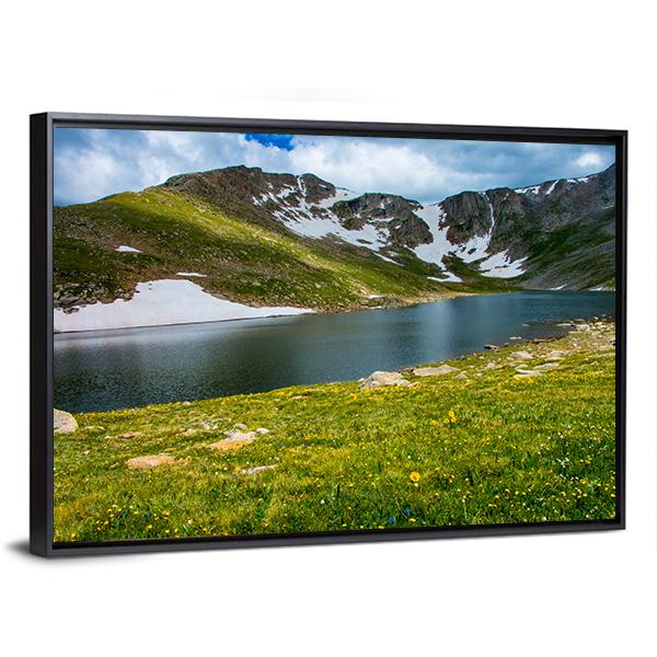 Lake With Mount Evans Canvas Wall Art-3 Horizontal-Gallery Wrap-25" x 16"-Tiaracle