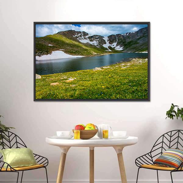 Lake With Mount Evans Canvas Wall Art-5 Horizontal-Gallery Wrap-22" x 12"-Tiaracle