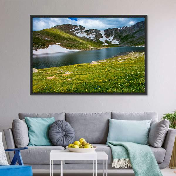 Lake With Mount Evans Canvas Wall Art-5 Horizontal-Gallery Wrap-22" x 12"-Tiaracle