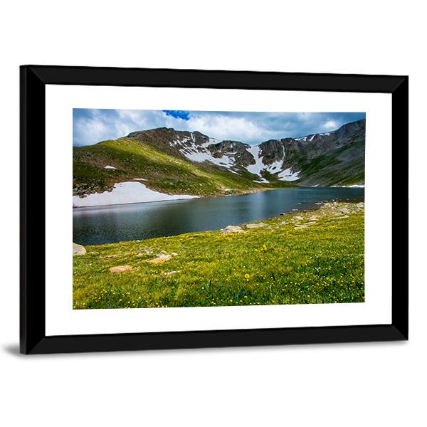 Lake With Mount Evans Canvas Wall Art-5 Horizontal-Gallery Wrap-22" x 12"-Tiaracle