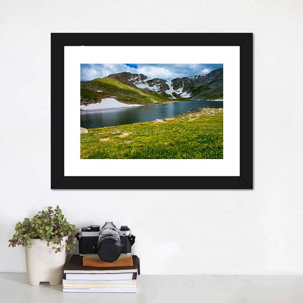 Lake With Mount Evans Canvas Wall Art-1 Piece-Framed Print-20" x 16"-Tiaracle