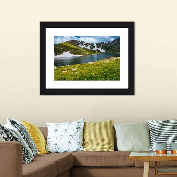 Lake With Mount Evans Canvas Wall Art-5 Horizontal-Gallery Wrap-22" x 12"-Tiaracle