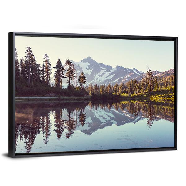 Lake With Mount Shuksan Canvas Wall Art-3 Horizontal-Gallery Wrap-25" x 16"-Tiaracle