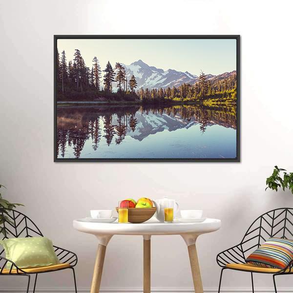 Lake With Mount Shuksan Canvas Wall Art-3 Horizontal-Gallery Wrap-25" x 16"-Tiaracle