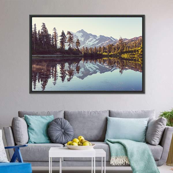 Lake With Mount Shuksan Canvas Wall Art-3 Horizontal-Gallery Wrap-25" x 16"-Tiaracle