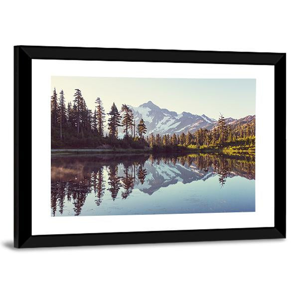 Lake With Mount Shuksan Canvas Wall Art-3 Horizontal-Gallery Wrap-25" x 16"-Tiaracle